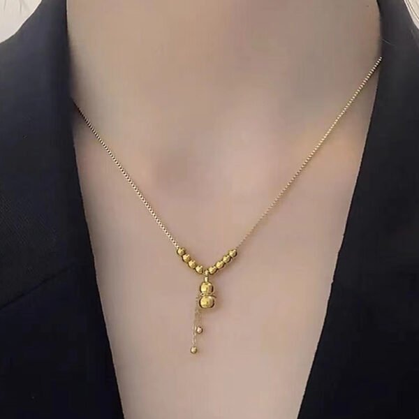 Women's Tassel Gourd Lucky Bead Titanium Steel Necklace - Minimalist, High-End, Versatile Collarbone Chain, Direct Wholesale from Manufacturer