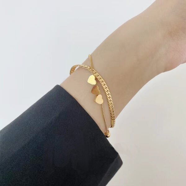 Niche-Designed Minimalist & Unique Double-Layer Heart Bracelet: Elegant, Sweet Jewelry Piece