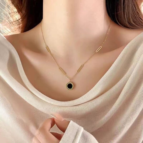 12MM Titanium Steel Collarbone Chain - New Design with Brooch & Roman Numerals, Black-White Double-Sided, Niche, Light Luxury & High-End Style