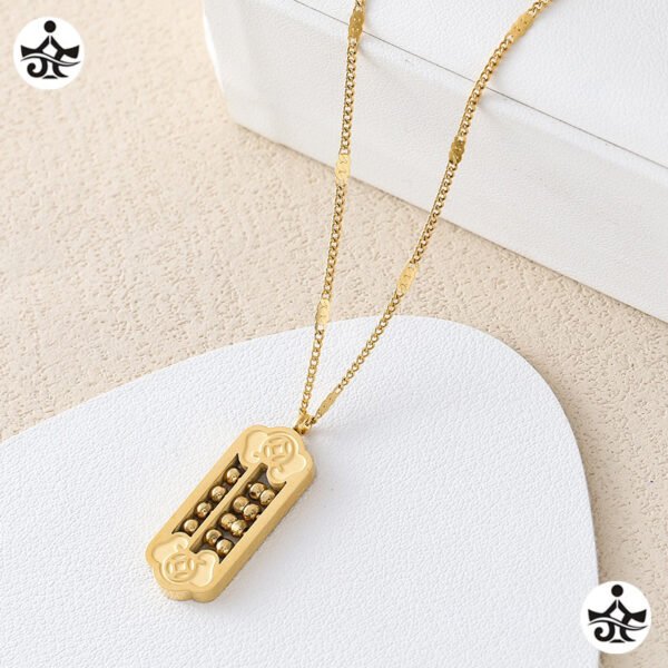 Side-Pressed Luster Chain - Chinese-Style Vintage Abacus Pendant Necklace for Women, Short & Niche-Designed Titanium Steel Collarbone Chain