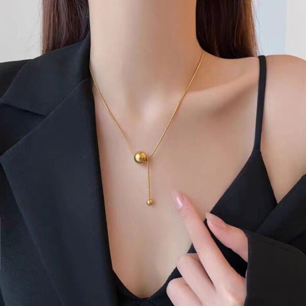 Women's Titanium Steel Tassel Lucky Bead Necklace - Niche Designed Round Bead Collarbone Chain, Versatile Accessory