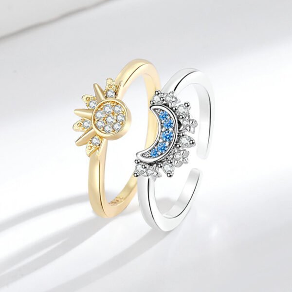 Women's Minimalist & Stylish Stackable Rings with Diamonds - Sun and Moon Themed Couple Ring Set