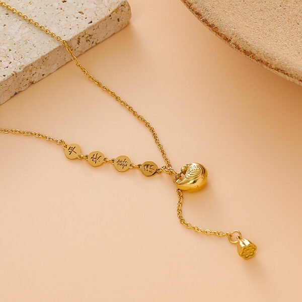 New Chinese-Style Titanium Steel Collarbone Chain - Peace & Joy Motif, Small Ingot & Fortune Pouch Design with Lotus Seedpod, Fashionable, Fade-Resistant & Versatile