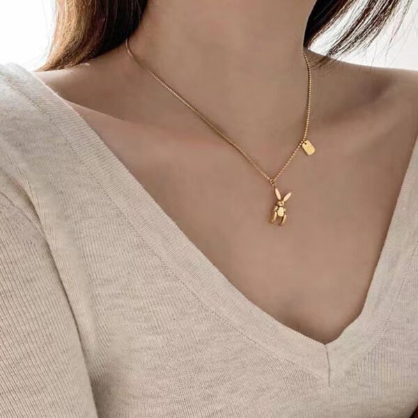 Women's Titanium Steel Mechanical Rabbit Necklace - Niche Design, 2022 New Style Collarbone Chain & Fade-Resistant Sweater Chain Accessory