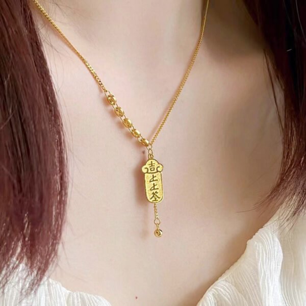 Lucky Draw Pendant Necklace - 18K Gold Plated "Get Rich" Small Gold Bar Design, Top Fortune Slip Style, Collarbone Chain with Tassel, Elegant Accessory