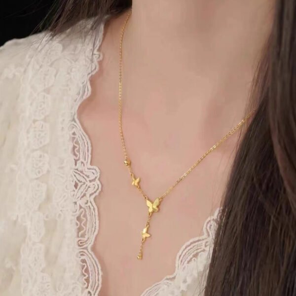 French-Style Light Luxury Butterfly Tassel Titanium Steel Necklace for Women - Versatile High-End 18K Gold Collarbone Chain, Factory Direct Wholesale