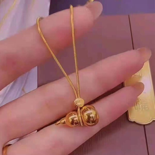 Titanium Steel "Fu" Character Round Buckle 3D Gourd Snake Bone Necklace - Fortune-Transferring Lucky Gourd Wealth-Attracting Collarbone Chain, Factory Direct Wholesale