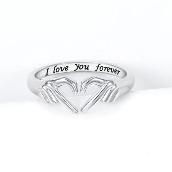 Minimalist & Cool-Tone Open Adjustable Heart Rings - Romantic, Versatile Couple Ring Set (Design Inspired by Hand Heart Gesture)