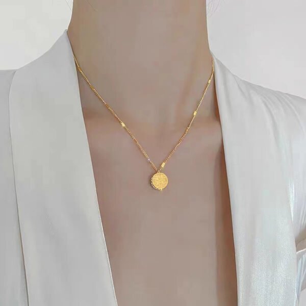 New Versatile 3D Double-Sided "Fu" & "Xi" Shining Diamond Titanium Steel Necklace - Zircon Collarbone Chain Pendant, Direct Wholesale from Manufacturer