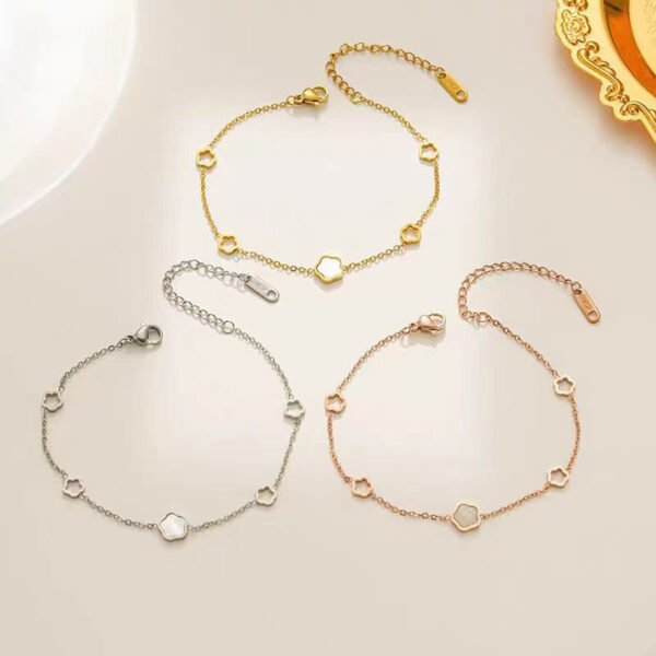 Wholesale Women's Titanium Steel Accessories - Euro-American & Korean Style, White Shell Hollow Small Flower Bracelet & Trendy Minimalist Versatile Collarbone Chain