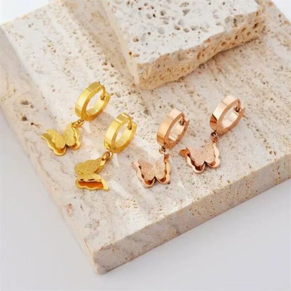 Stylish 18K Rose Gold Butterfly Huggie Earrings for Women: Cute, Sweet Drop Earrings, Versatile Ear Jewelry