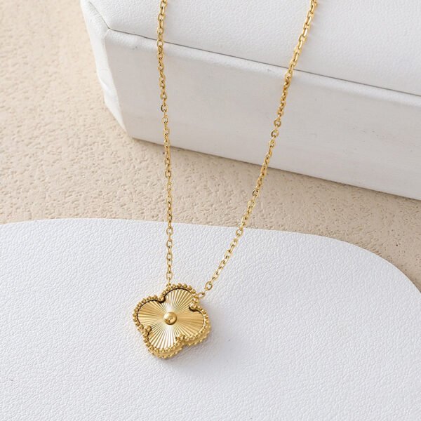 Fashionable & Versatile Laser-Engraved Four-Leaf Flower Set: Titanium Steel Necklace, Collarbone Chain, Bracelet & Earrings for Women with Internet Celebrity Vibe & High-End Feel