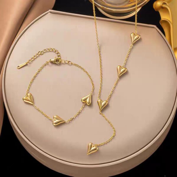 Women's Sweet Style Heart-Shaped Tassel Necklace & Unique-Designed Love Bracelet - Versatile for Matching
