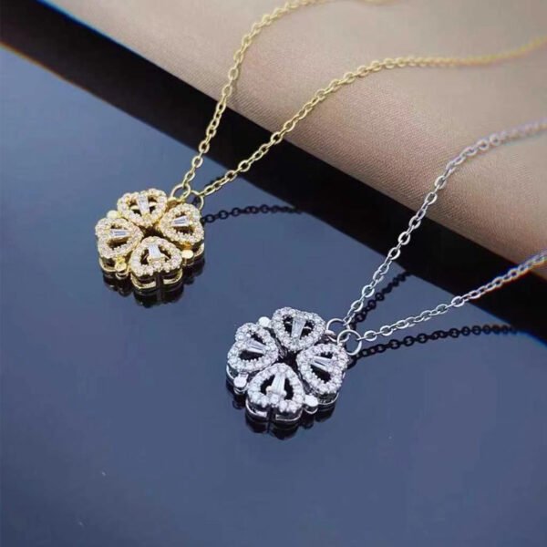 New Style Titanium Steel Necklace for Women, Full-Zircon Heart-Shaped Multi-Wear Magnetic Love & Four-Leaf Flower Necklace, Direct from Manufacturer