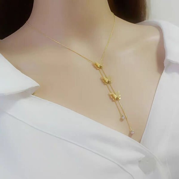 3D Triple Butterfly Tassel Round Snake Chain Matte Necklace
