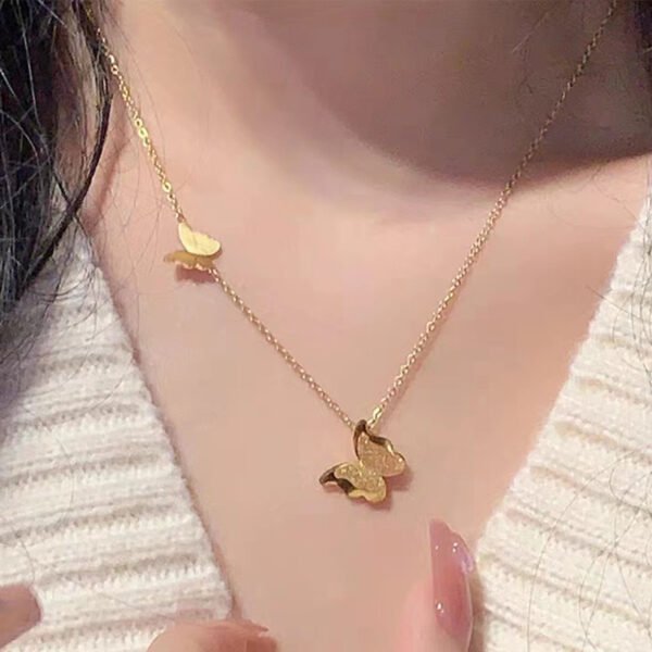 Double-Layer 3D Matte Butterfly Necklace - Minimalist Collarbone Chain, Niche Design, Light Luxury Titanium Steel, 2023 New Arrival Accessory