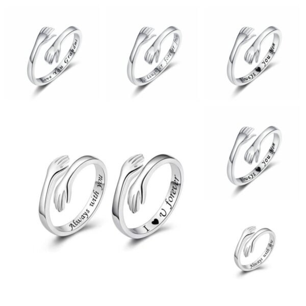 Engraved Double-Hand Embracing Ring for Women - Fashionable English Letter Index Finger Ring
